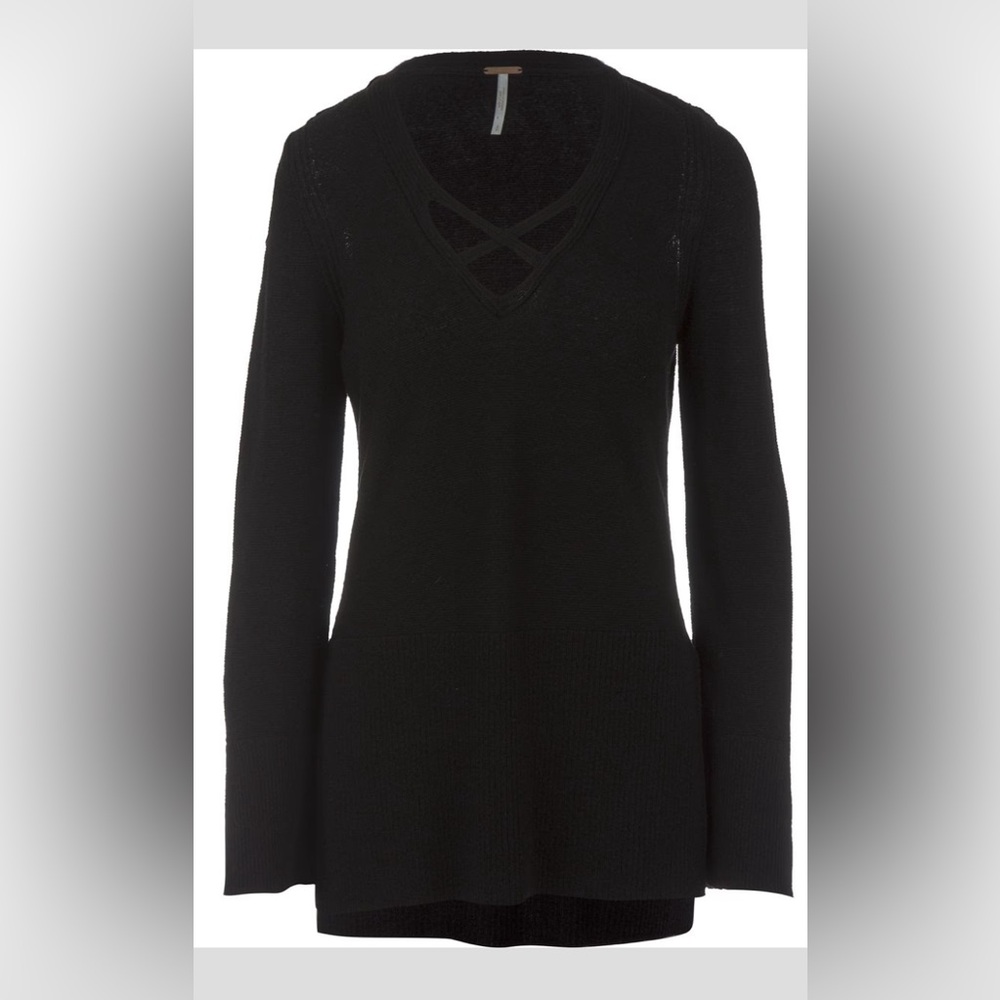 Free People V-Neck Sweater with Crisscross Detail